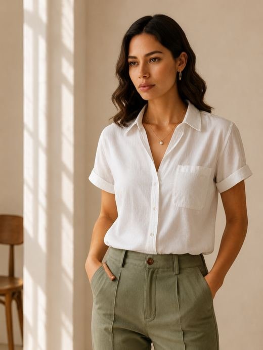 Blusa manga corta de lino