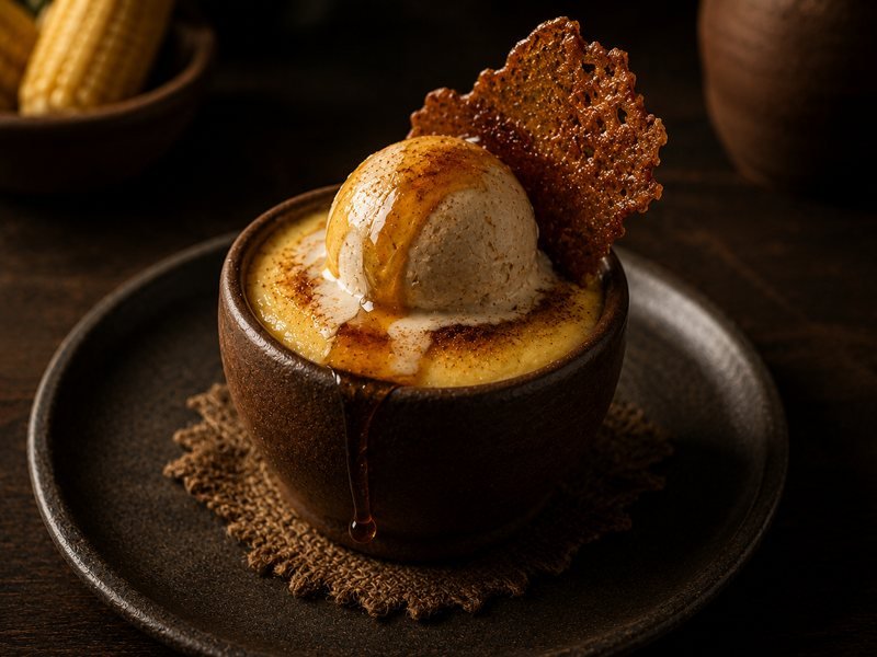 Atol de elote con helado de canela